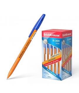 Erichkrause Boligrafo R-301 Naranja Stick 0.7 - Cuerpo Hexagonal Opaco - Punta de 0.7mm - Tinta de Secado Rapido - Color Azul