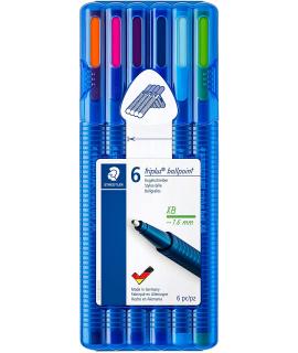 Staedtler Triplus Ball 437 Pack de 6 Boligrafos de Bola - Trazo 1.4mm - Escritura Suave - Colores Surtidos