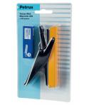 Petrus 205 Mini Majorette Grapadora de Tenaza + 1 Caja 600 Grapas - Hasta 10 Hojas - Grapado Cerrado - Colores Surtidos