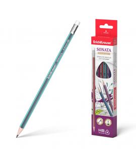 Erichkrause Sonata HB - Lapiz de Grafito Triangular con Goma de Borrar - Madera Seleccionada - Dureza HB - Resistente al Impacto