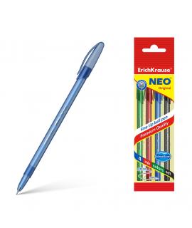 Erichkrause Pack de 4 Boligrafos Neo Original - Punta de Aguja Sofisticada Fine Tip - Cuerpo Redondo Translucido Mate - Tinta en