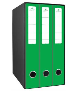 Mariola Box Modulo de 3 Archivadores con Rado 2 Anillas 40mm - Tamaño 35x26x17cm - Carton Forrado - Color Verde