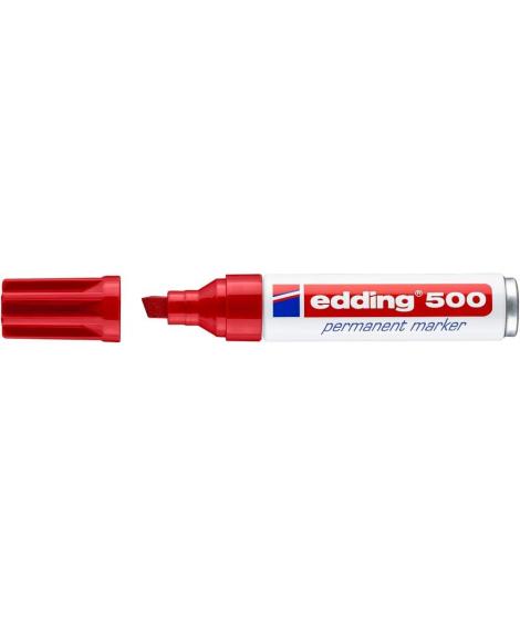 Edding 500 Rotulador Permanente - Punta Biselada - Trazo entre 2 y 7 mm. - Recargable - Secado Instantaneo - Color Rojo
