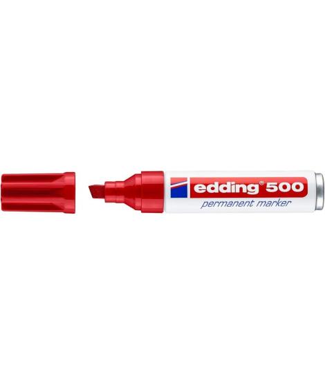 Edding 500 Rotulador Permanente - Punta Biselada - Trazo entre 2  y 7 mm. - Recargable - Secado Instantaneo - Color Rojo