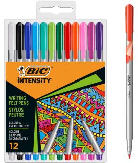 Bic Intensity Medium Pack de 12 Rotuladores - Punta Media de 0.8mm - Tinta con Base de Agua - Colores Surtidos