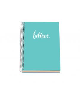 Dohe Serie Pastel Cuaderno con Espiral - Tamaño A5 de 100 Hojas 90gr - Hojas Microperforadas con 2 Taladros - Cuadricula 5mm - C