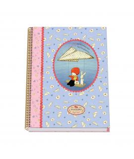 Dohe Santoro Poppi Loves Messenger Cuaderno Espiral Tapa Dura - Tamaño A4 de 100 Hojas 90gr - Hojas Microperforadas con 4 Taladr