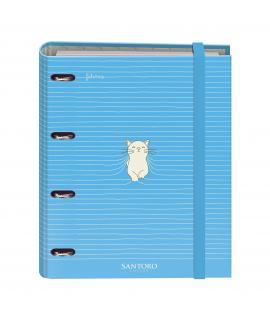 Dohe Santoro Felines Carpeta de 4 Anillas Formato A4 con Recambio de 100 Hojas - 4 Separadores de Colores - Cierre con Goma Elas