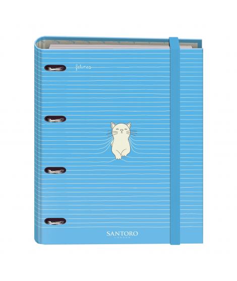 Dohe Santoro Felines Carpeta de 4 Anillas Formato A4 con Recambio de 100 Hojas - 4 Separadores de Colores - Cierre con Goma Elas