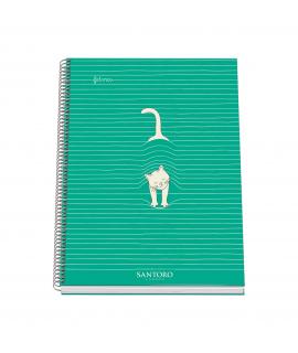 Dohe Santoro Felines Cuaderno Espiral Tapa Dura - Tamaño A4 de 100 Hojas 90gr - Hojas Microperforadas con 4 Taladros - Cuadricul