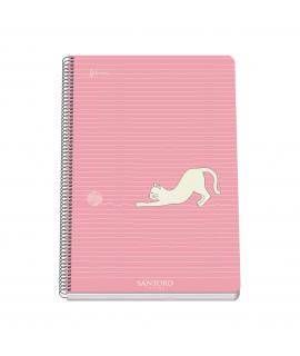 Dohe Santoro Felines Cuaderno Espiral Tapa Rigida - Tamaño Folio de 80 Hojas 90gr - Hojas con Cuadricula 4mm