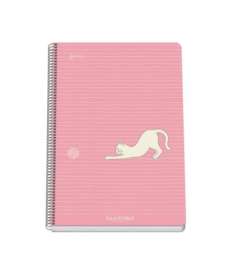 Dohe Santoro Felines Cuaderno Espiral Tapa Rigida - Tamaño Folio de 80 Hojas 90gr - Hojas con Cuadricula 4mm
