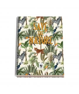 Dohe WWF Save the Nature Cuaderno Espiral Tapa Dura - Tamaño A4 de 100 Hojas 90gr - Hojas Microperforadas con 4 Taladros - Cuadr