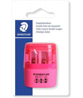 Staedtler Sacapuntas Doble Uso con Deposito - 2 Agujeros - De 8.2mm hasta 10.2mm - Color Rosa Neon