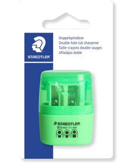 Staedtler Sacapuntas Doble Uso con Deposito - 2 Agujeros - De 8.2mm hasta 10.2mm - Color Verde Neon