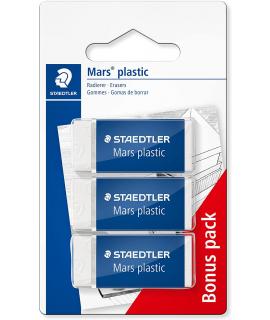 Staedtler Mars Plastic Pack de 3 Gomas de Borrar - Plastico - Alta Precision - Color Blanco