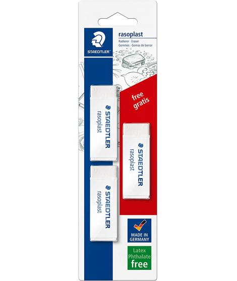 Staedtler Rasoplast 526 Pack de 3 Gomas de Borrar - Borrado de Alta Calidad - Minimos Residuos - Color Blanco