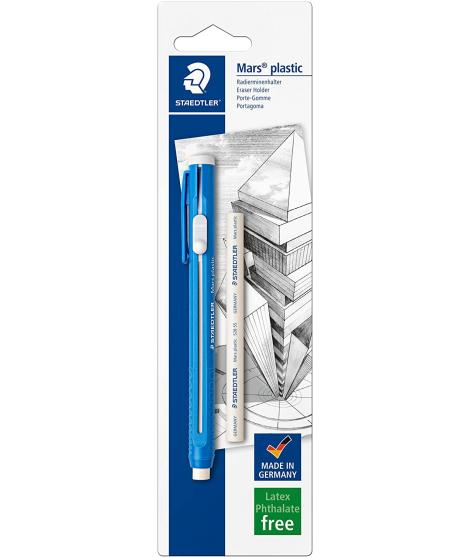 Staedtler Mars Plastic 528 50 Pack de 1 Portagomas en Forma de Lapiz + 1 Goma de Repuesto - Con Cursor para Deslizar la Goma - S