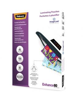 Fellowes Pack de 100 Fundas para Plastificar Brillo A5 - 80 Micras - Alta Calidad - Transparente