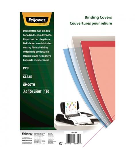 Fellowes Pack de 100 Portadas para Encuadernar de PVC A4 - 150 Micras - Muy Resistentes - Transparente