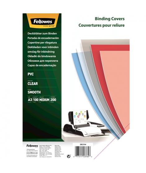 Fellowes Pack de 100 Portadas para Encuadernar de PVC A3 - 200 Micras - Muy Resistentes - Transparente