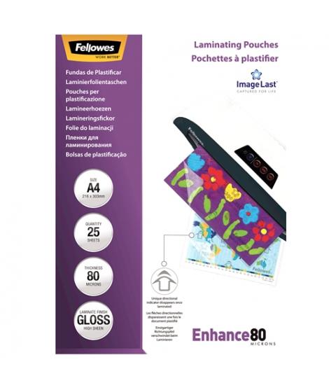 Fellowes Pack de 25 Fundas para Plastificar Brillo A4 - 80 Micras - Alta Calidad - Transparente