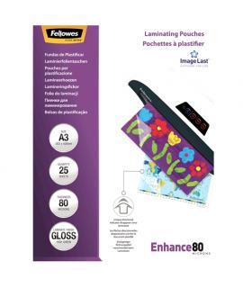 Fellowes Pack de 25 Fundas para Plastificar Brillo A3 - 80 Micras - Alta Calidad - Transparente