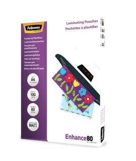 Fellowes Pack de 100 Fundas para Plastificar Mate A4 - 80 Micras - Alta Calidad - Transparente