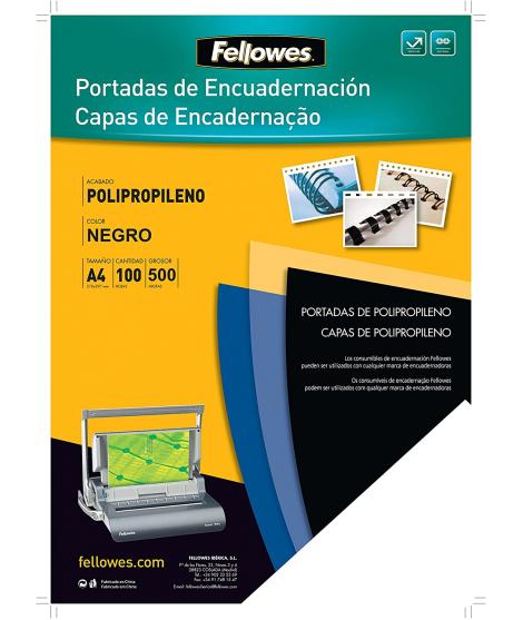 Fellowes Pack de 100 Portadas de Polipropileno A4 - 500 Micras - Acabado de Calidad - Color Negro