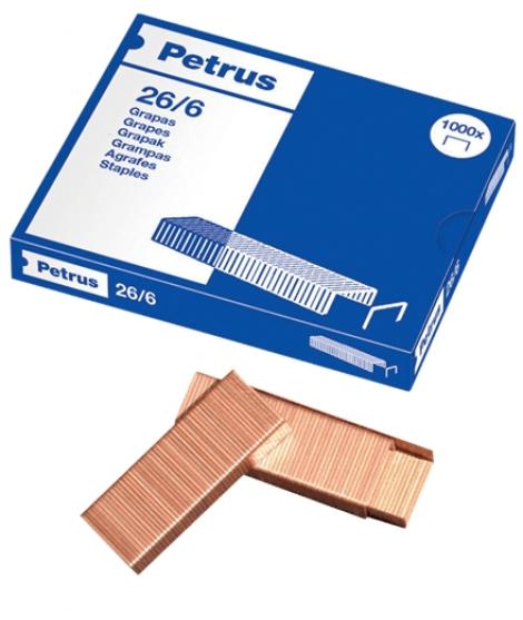 Petrus Caja de 1000 Grapas 266 Cobreadas - Hasta 30 Hojas - Patilla de 6mm