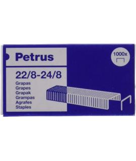 Petrus Caja de 1000 Grapas 22/8-24/8 Cobreadas - Hasta 40 Hojas - Patilla de 8mm