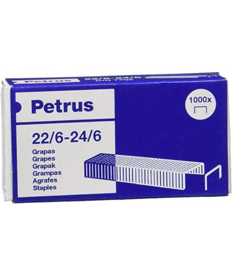 Petrus Grapas 22/6 Galvanizadas - Hasta 30 Hojas - Caja de 1000 Grapas - Patilla de 6mm