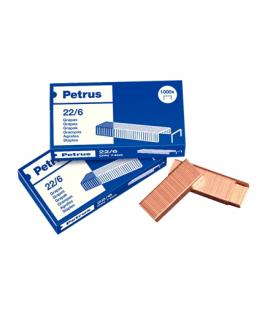 Petrus Pack de 4 Cajas de 1000 Grapas 22/6 Cobreadas - Hasta 30 Hojas - Patilla de 6mm