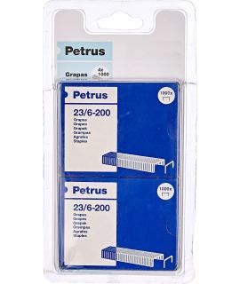 Petrus Pack de 4 Cajas de 1000 Grapas 23/6-200 Cobreadas - Hasta 20 Hojas - Patilla de 6mm