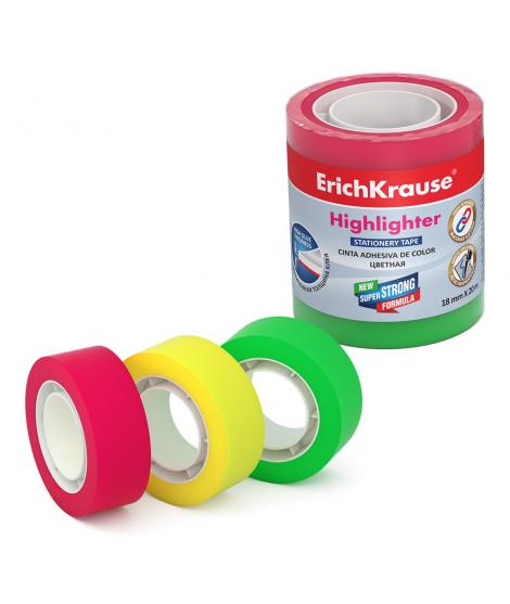 Erichkrause Pack de 3 Cintas Adhesivas Hightlighter - 18mmx20m