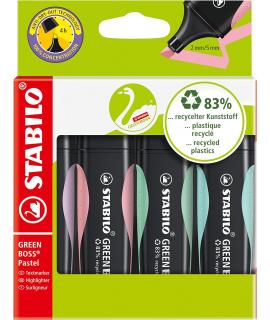 Stabilo Green Boss Pastel Pack de 4 Marcadores Fluorescentes - Fabricado con un 83% de Plastico Reciclado - Trazo entre 2 y 5mm 