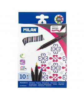 Milan Pack de 10 Rotuladores Punta Pincel - Trazo de 0.5mm a 4mm - Tinta a Base de Agua - Lavable - Colores Surtidos