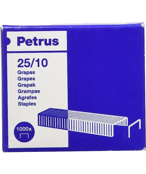 Petrus Caja de 1000 Grapas 25/10 Galvanizadas - Hasta 60 Hojas - Patilla de 10mm