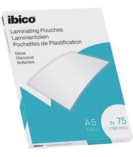 Ibico Caja de 100 Laminas para Plastificar Gloss A5 75 Micras - Acabado Brillante - Plastifica Papel, Fotos, Tarjetas de Visita,