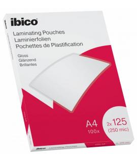 Ibico Caja de 100 Laminas de Plastificar Gloss A4 125 Micras - Acabado Cristalino de Alto Brillo - Plastifica Papel, Fotos, Tarj