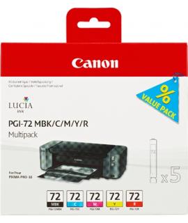 Canon PGI72 Pack de 5 Cartuchos de Tinta Originales - Negro Mate, Cyan, Magenta, Amarillo, Rojo - 6402B009