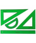 Faber-Castell Pack Escolar de 4 Reglas - Regla Recta - Transportador - Escuadra - Cartabon - Color Verde Tranparente