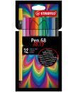 Stabilo Pen 68 Arty Pack de 12 Rotuladores - Punta de Fibra - Trazo de 1mm aprox. - Tinta a Base de Agua - Capuchon Ventilado - 