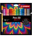 Stabilo Pen 68 Arty Pack de 24 Rotuladores - Punta de Fibra - Trazo de 1mm aprox. - Tinta a Base de Agua - Capuchon Ventilado - 