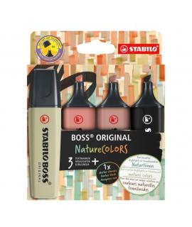 Stabilo Boss Naturecolors Pack de 4 Marcadores - Trazo entre 2 y 5mm - Tinta con Base de Agua - Colores Negro, Ocre Oscuro, Sien