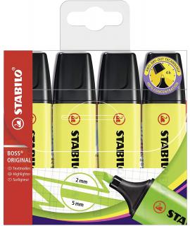 Stabilo Boss 70 Pack de 4 Marcadores Fluorescentes - Trazo entre 2 y 5mm - Recargable - Tinta con Base de Agua - Color Amarillo 