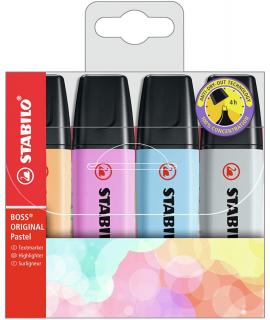 Stabilo Boss 70 Pastel Pack de 4 Marcadores Fluorescentes - Trazo entre 2 y 5mm - Recargable - Tinta con Base de Agua - Colores 