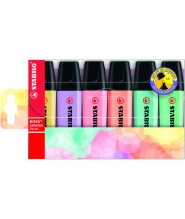 Stabilo Boss 70 Pastel Pack de 6 Rotuladores Marcadores Fluorescentes - Trazo entre 2 y 5mm - Recargable - Tinta con Base de Agu