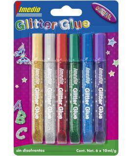 Imedio Glitter Glue "Original" Pack de 6 Tubos de Pegamento con Brillantina 10ml - Para Distintos Materiales - Tubo Extrablando 