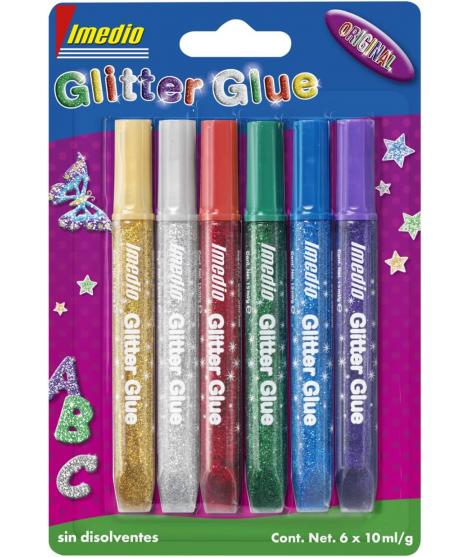 Imedio Glitter Glue "Original" Pack de 6 Tubos de Pegamento con Brillantina 10ml - Para Distintos Materiales - Tubo Extrablando 